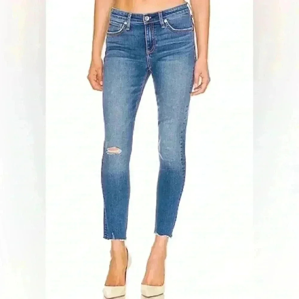 Rag & Bone Cate Mid‎ Rise Ankle Skinny In Mick With Hole Size 30